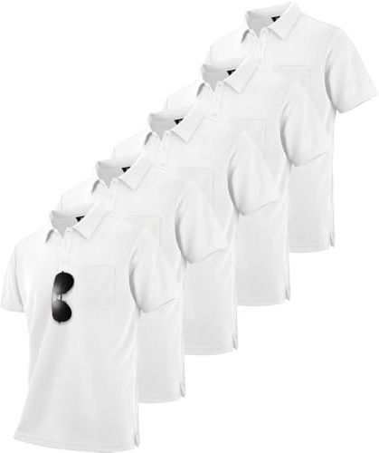 JACKETOWN 5er Pack Poloshirt Herren Kurzarm Sommer Funktionsshirt Polo Set 4-Wege-Stretch Atmungsaktiv Sport Golf Polo T Shirts Knopfleiste Männer M-3XL