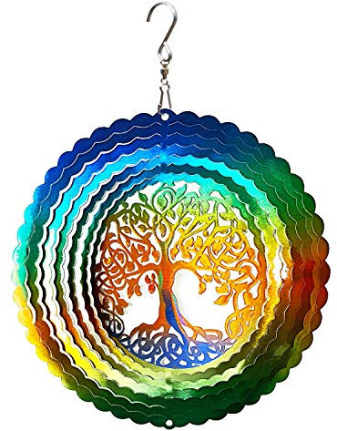 FONMY Stainless Steel Wind Spinner Worth Gift Indoor Outdoor Garden Decoration Crafts Ornaments,6 Inch Multi Color Tree of Life Wind Spinners