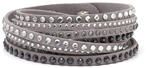 Barzel Leather Created Austrian Crystals Wrap Bracelets (Grey with Black & White Stones)