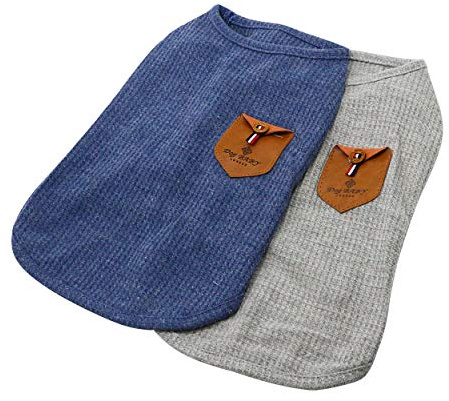 YAODHAOD Hundehemd für Kleine Hunde, Hundekatzen Kleidung, blau und grau, Baumwolle für kleinen Hund und Katze (2er Pack) (XXL- Ist für Akita Hund Pommern geeignet, Blau und grau)