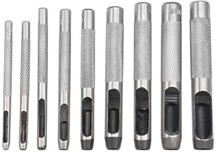 uxcell 9Pcs Steel Hollow Punch Set 2.5mm to 10mm Leather Craft Hollow Hole Punch Tools for Leather, Watch Band, Gasket Belt, Shoe, Fabric, Canvas Clothe