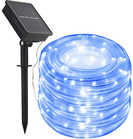 KINGCOO Solar Lichtschlauch Lichterkette, 12M 100LED 8 Modi Wasserdicht IP65 Lichtschlauch Außenlichterkette für Garten Party Hochzeit Innen Außenleuchten Weihnachtsbeleuchtung (Blau)