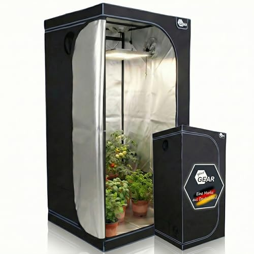 your GEAR Plantsville Grow Zelt 80x80x180 cm – Indoor Growbox für Pflanzenzucht – Lichtundurchlässiges Gewächshaus mit Klimasteuerung – Reflektierende Mylar Innenbeschichtung – Stabiles Pflanzenzelt