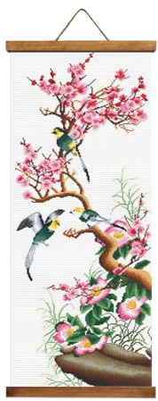 CRAFTiDA Cross Stitch Kits for Adults Embroidery Kit Flowers Large Pre-Printed Stamped Cross Stitch Kit 31x71cm 14CT (Plum Blossom)