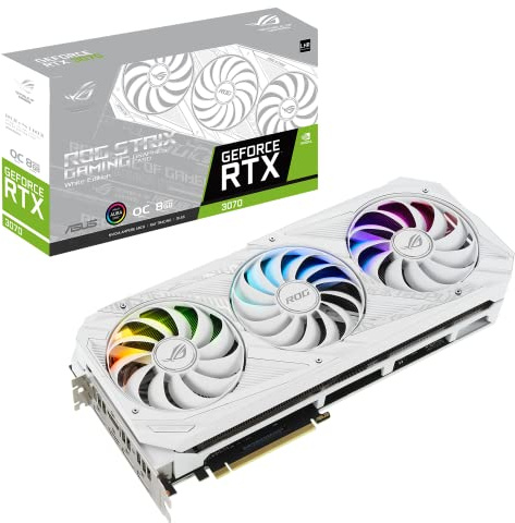 ASUS ROG Strix RTX 3070 White V2 OC Edition Scheda Grafica, 8 GB GDDR6, PCIe 4.0, HDMI 2.1, DisplayPort 1.4a, PSU Consigliata 750W, Illuminazione RGB, GPU Tweak II, Ventole Axial Tech, LHR, Bianco
