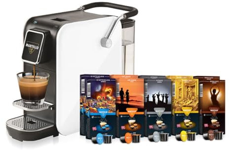 Martello Kapselmaschine SMART weiß | 1400 Watt | 20 Bar | 0,75 Liter + 100 Martello Kaffeekapseln PROBIERSET | UTZ Zertifiziert, Nachhaltig und Fair, von Hand gepflückt