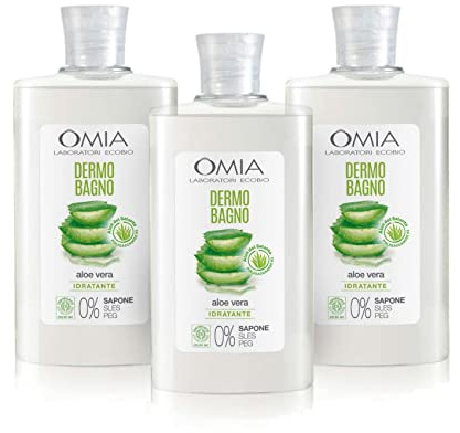 Omia Dermo Bagno Eco Bio con Aloe Vera del Salento, Bagnoschiuma Delicato e Rinfrescante, Dermatologicamente Testato, Formula Vegana e Nichel Free, Confezione da 3 Pezzi, Flaconi da 400 ml
