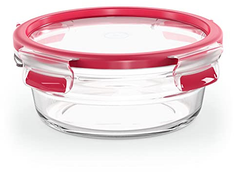 EMSA Clip&Close Boîte alimentaire en verre 0,6 L rouge, Empilable, Four jusqu'à 420°C, Hermétique, Froid jusqu'à -40°C, Compatible lave-vaisselle, Hygiénique, Technologie allemande N1040300