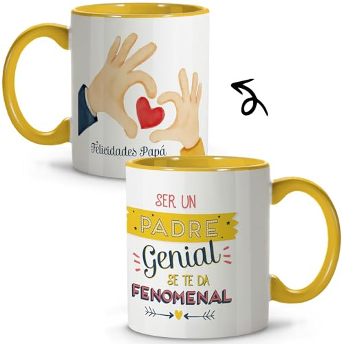 LolaPix Taza Papa Desayuno. Dia del Padre Regalos. Tazas con Mensajes. Regalo Papá Primerizo. Apta para Lavavajillas. Taza día del Padre 330ml. Padre Genial
