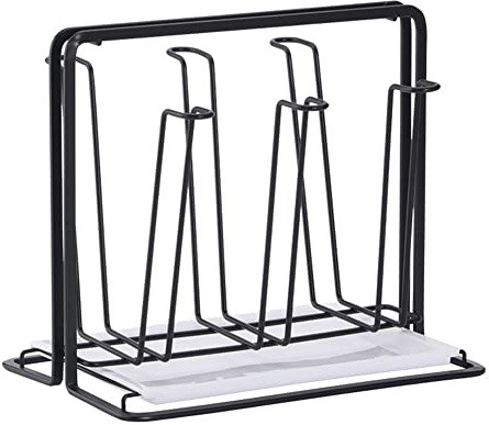 Gcroet 6 Cups Mug Glasses Cup Drying Rack Stand with Drain Tray Metal Bottle Cup Upside-Down Hanging Drainer Organizer Coffee Cup Display Stand-Cup Drying Rack Metal Glasses Drainer Shelf Dish Holder
