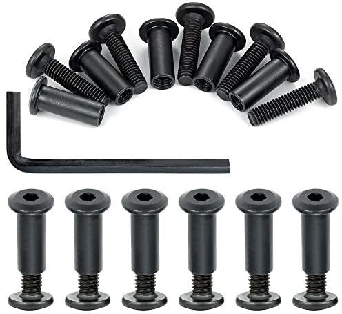 PGMJ 40 Sets Bolts and Nuts Set - M6 Black Hex Countersunk Rivet Socket Cap Connecting Metal for Furniture Cam Lock Fasteners, Bed Frame Screws and Bolts Replacement (M6x25mm-Black-D)
