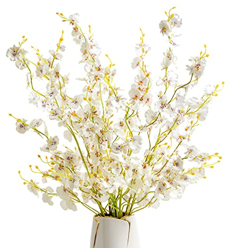 Garisey Künstliche Orchideen, 96,5 cm, Weiß, 12 Stück, Seide, rustikal, tanzende Dame, Orchideen, künstliche Schmetterling, Orchideen, Blumen, Hochzeit, Zuhause, Büro, Dekoration (weiß)