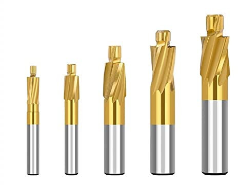 NUSHKI Fraise À Fraiser À Contre-alésage Fraise En Bout Revêtue De TiN 4 Cannelures Pilote Fraise À Rainurer Mèche De Routeur,5pcs Set