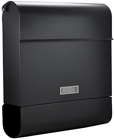 Boîte aux lettres au design moderne noir mat avec compartiment à journaux C4 verrouillable 3 clés RAL 9017