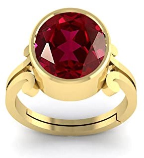 MBVGEMS Ring mit 10,30 Karat zertifiziertem, unbeheiztem natürlichem Rubin, vergoldet, verstellbar, für Damen und Herren, AA++-Qualität (Labgetestet) – echte unbehandelte Edelsteine, Vergoldet, Rubin