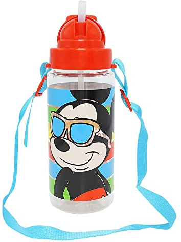 CARTOON Borraccia in tritan Topolino BPA Free con cannuccia bottiglia per bambini 500 ml con tracolla