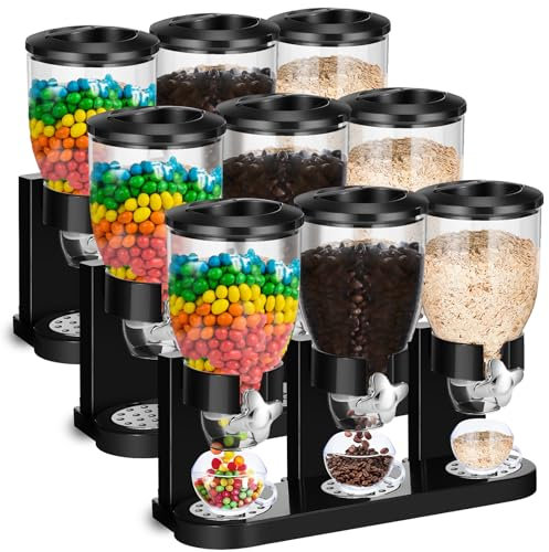 Umigy Lot de 3 distributeurs de céréales triples - Conteneurs de rangement pour aliments secs - Organisateur de céréales pour comptoir de cuisine, garde-manger, bonbons, riz, collations, noix (noir)
