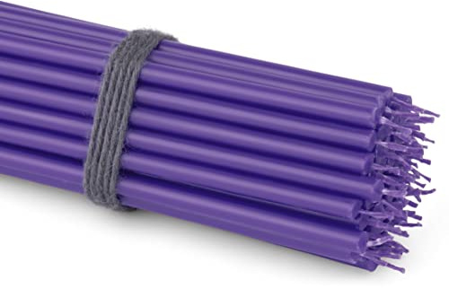 NKlaus 36113 Lot de 50 bougies à tige en paraffine fines sans suie et sans gouttes Longue durée de combustion Violet 16 cm Pour fête, décoration et église