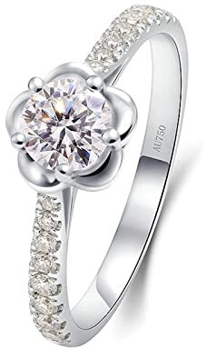 Lieson Verlobungsring Frauen, Weißgold Ring Damen 750 18K Blume 5 Zinken Rund Laborgezüchteter Diamant 0.3ct Hochzeitsringe Weißgold Große 58 (18.5)