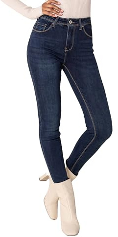 Nina Carter P076 Pantalones vaqueros ajustados para mujer, cintura alta, push-up, elásticos, aspecto desgastado, Azul Oscuro P076-9, S