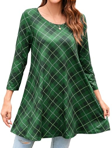 Enmain Damtunika, skjorta, 3/4 långärmad, tunika, blusar, långtröja, damer, ledig, rund hals, swing, toppar, tunikor, C-grön, XL