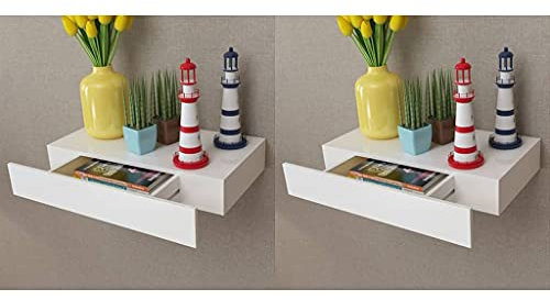 THOYTOUI Wandregal, Badablage Fotoregal Hängeregal Wandboard Geeignet für Wohnstube Badezimmer Hotel Küche Hängeregal mit Schubladen 2 STK. Weiß 48 cm