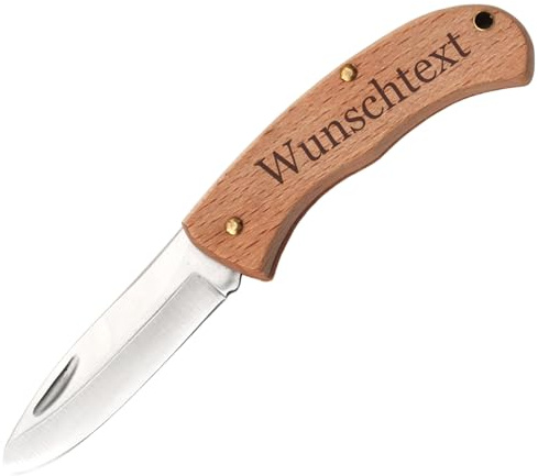 Geschenkissimo Personalisiertes Outdoor Holz Messer für Kinder mit Namen Gravur - Klappmesser ohne Spitze, kindersicheres Taschenmesser und Schnitzmesser für Camping, Zelten, Wandern und Entdeckungen