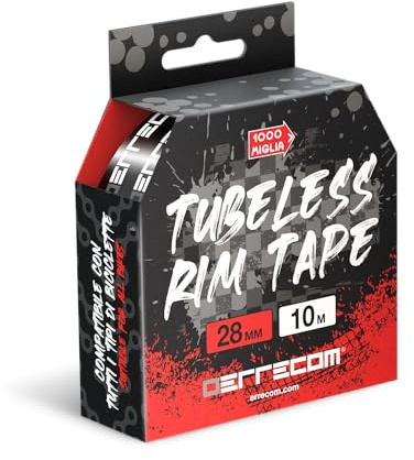 Errecom Tubeless Rim Tape 10 Meter x 28 mm, Dichtungsband für die Umwandlung von Fahrradfelgen mit Schlauchreifen in schlauchlose Reifen, extrem stark, enthält 4 Klebesiegel