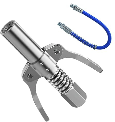 Grease Gun Coupler, Lock-Type Quick Release Grease Coupler with 30cm Hose | High-Pressure Double-Handle Coupler with Gear Oil Nozzle, Fits All Standard Automotive Grease Guns