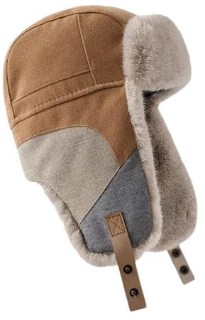 bomhys Russische Mütze Russische Mütze Für Herren, Ohrenklappen-Pilotenmütze, Winter-Spleiß-Uschanka-Bomber-Trapper, Verdickte Warme Mütze, Damen-Skimütze, Khaki, 56–60 cm