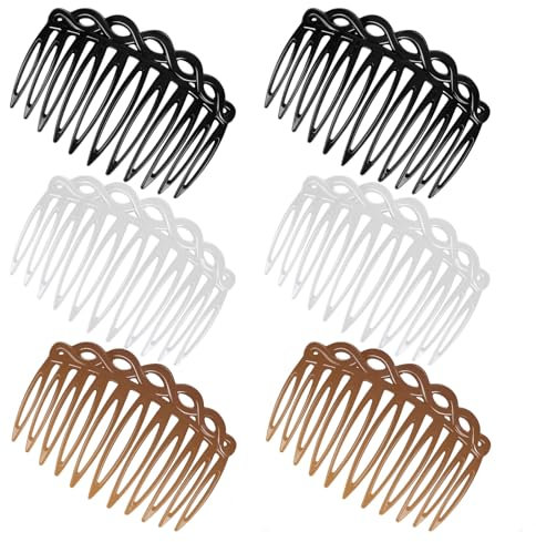 COMNICO Lot de 6 peigne latéraux à cheveux français pour femmes, peignes torsadés en plastique, pinces décoratives 4 couleurs