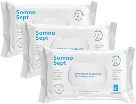 SomnoSept CPAP-Reinigungstücher – 3 x 72 Stück (3er Pack) – Schnelle Reinigung von CPAP-Maske - für guten Maskensitz - weiche Maskentücher aus 100% Viskose - geruchsneutral - dermatologisch getestet