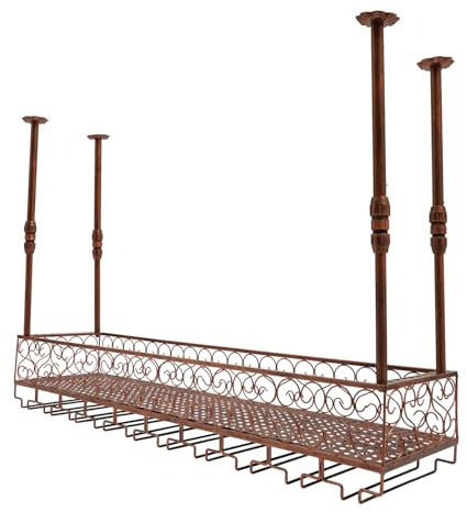 HUSPOO Weinregal für die Deckenmontage, Einstellbare Höhe Weinorganisator mit Glashaltern, Industrieller Hängendes Weinregal, Geeignet für Küchen, Bars, Cafés, etc (Bronze)