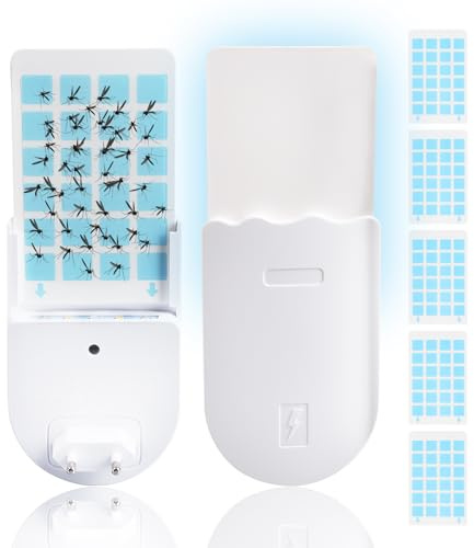 Fliegende Insektenfalle,Insektenvernichter Elektrisch mit 5 Stück Fliegenfänger Kleber,Fruchtfliegenfalle Fliegenfalle Innenbereich Plug für Kinderzimmer,Küche,Schlafzimmer,Geräuschlos,Chemikalienlos