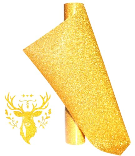 Gold Glitzer Plotterfolie Textil Golden Heat Transfer Vinyl 30.5 cm*152 cm Glitzer Flexfolie Transferfolie Plotter Flexfolie für DIY T-Shirt, Stoffe,Textilien