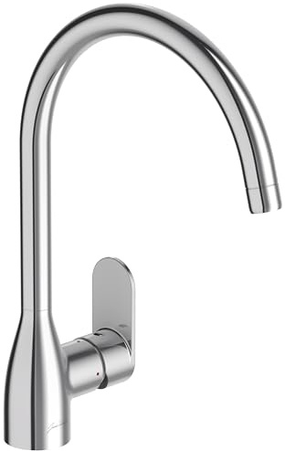 Jacob Delafon Mitigeur Évier de Cuisine Marie, Bec Haut, Chrome | Hauteur bec 22,8cm. Pivotant 360°. Débit 11 L/min. Cartouche céramique