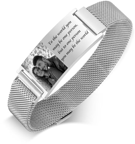 VNOX Personalisierbares Herrenarmband Edelstahl Vatertagsgeschenk–Armband für Männer mit Foto & Gravur Geburtstagsgeschenk Jahrestagsgeschenk für Papa Vater Sohn Ehemann Partner Freund