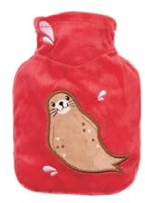 Hugo Frosch Mini-Wärmflasche 0,2 l mit Veloursbezug Korallenrot Robbe | kleine Mini-Bettflasche Made in Germany, auslaufsicher & langlebig, mit süßem Tiermotiv-Überzug, abnehmbar & waschbar