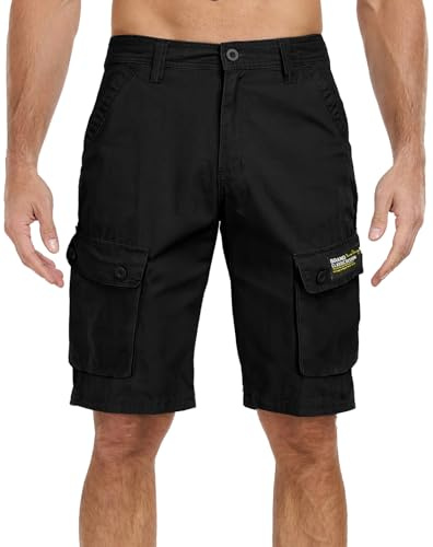 Misfuso Short Bermuda Homme d'Été, Short Homme Cargo 100% Coton, 6 Poches，Intérieur Taille avec Motif Camouflage, Style Tendance Noir S