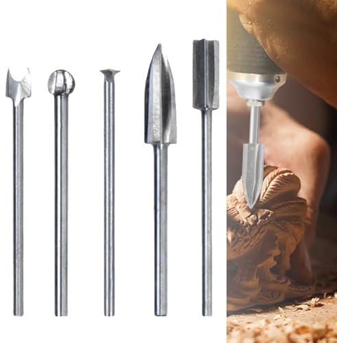 Aiyraa 5 PCS Gravierbohrer Holz Kompatibel mit Dremel, Fräser für Holz Schnitzen Gravieren Bohren mit 3MM (1/8) Schaft, Holzschnitzwerkzeug Set für Heimwerker, Holzarbeiten, Schnitzen, Gravieren