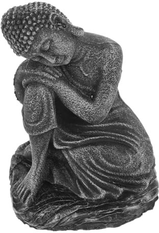 Alipis Schlafender Buddha Figur Kunstharz Sitzende Buddha Statue Retro Silbergrau Zen Garten Dekoration Spiritueller Schreibtisch Schmuck