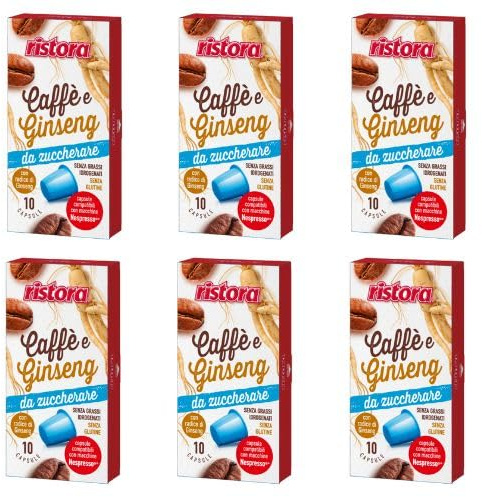 60 Capsule RISTORA Compatibili con Nespresso CAFFE e GINSENG AMARO da ZUCCHERARE Bevanda solubile - Senza Glutine -