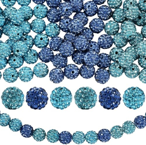PONABEADIY 1 Box 90 Stück 3 Stile 10mm Blaue Strass Diskokugel Diamantperlen Mit Löchern Glänzender Kristall Ton Funkelnde Runde Polymer Lose Perlen Großpackung Für Schmuckherstellung Dekoration DIY