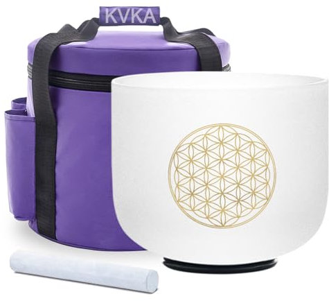 KVKA Klangschale aus Kristall, 8 Zoll (20,3 cm) – 528 Hz, natürlicher Quarz, harmonisiert die Chakren – für Meditation, Yoga, Klangtherapie – inkl. Schlägel, Tragetasche und O-Ring (528 Hz Note C)