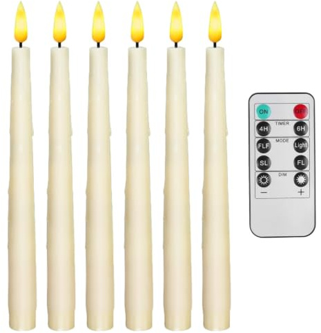 LED Stabkerzen mit Timerfunktion, 6 Stück Elektrische Kerzen Flackernde Flamme mit Fernbedienung, 27 cm Flammenlose Kunststoff Kerzen Batteriebetrieben für Weihnachten, Hochzeit und Home Decor