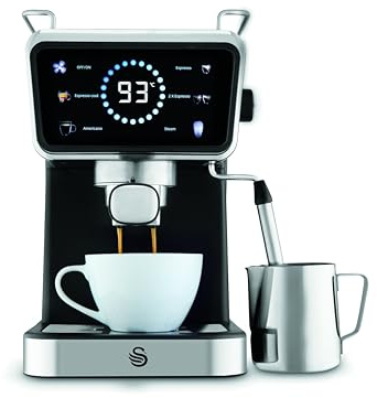 Swan SK22113BLK Core Pump Espresso Digital Coffee Machine, Digital Touch Controls, 5 Pre-Sets, 20 Bar Pressure, Built-in Milk Frother, 1.5 Litre Water Tank, Black