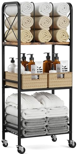 niffgaff 3-Tier Movable Towel Rack, Free-Standing Towel Holder with M-Shaped Detachable Dividers, for Bathroom, Pool