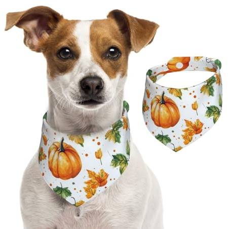 BoltPack Dreieckstuch für Hunde, Welpen, Katzen, Orange Kürbis mit Blättern, niedliches Hundehalstuch, verstellbar mit Druckknöpfen