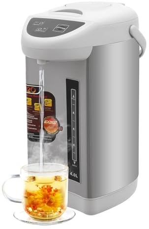 OUBUBY 4 Liter Heißwasserspender 750W Tee Wasserkocher Glühweinkocher mit Thermostat, 3 Wassermengen Heißwasserautomat Thermopot Heißwasserboiler für Küche & Büro (Grau)