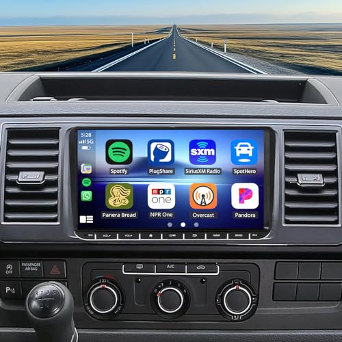 2+32G Autoradio pour VW Transporter T5 2010-2015 avec sans Fil CarPlay Android Auto, 9 Pouces Radio Stéréo avec Navigation GPS Bluetooth Wi-FI FM RDS SWC caméra de recul 4 LED